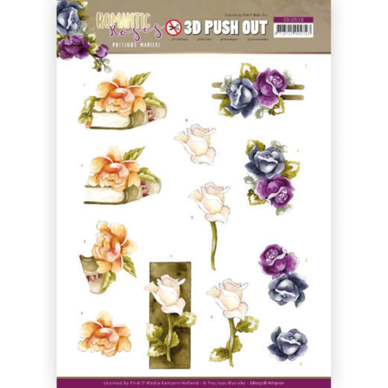 Carte 3D prédéc. - SB10518 - Romantic roses - Fleurs multicolores