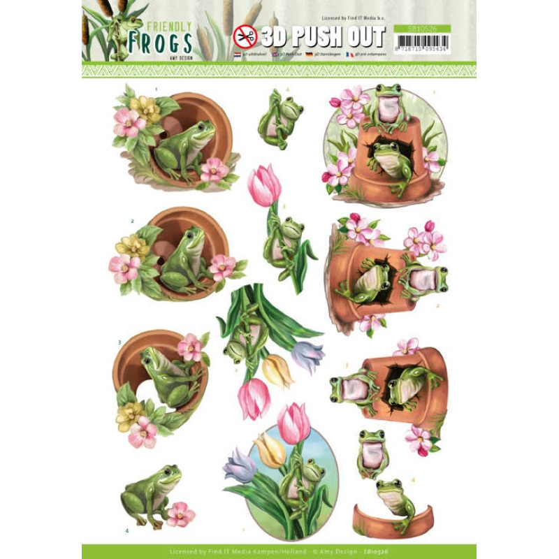 Carte 3D prédéc. - SB10526 - Friendly frogs - Grenouilles de fleurs
