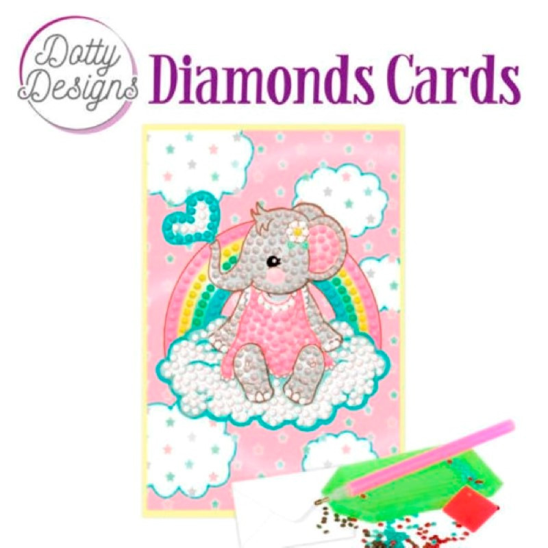 Dotty design Carte Broderie Diamant - Bébé éléphant rose