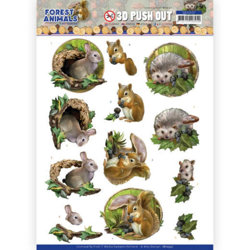 Carte 3D prédéc. - SB10537 - Forest animals - Lapin écureuil et hérisson