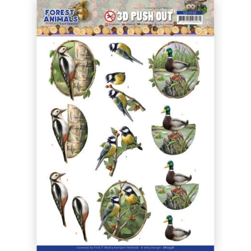 Carte 3D prédéc. - SB10538 - Forest animals - Pic vert canard et mésange