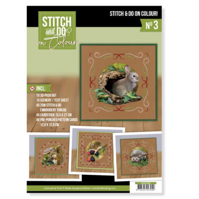 Stitch and Do on Colour 003 - Kit Carte 3D à broder de couleur Animaux de la forêt