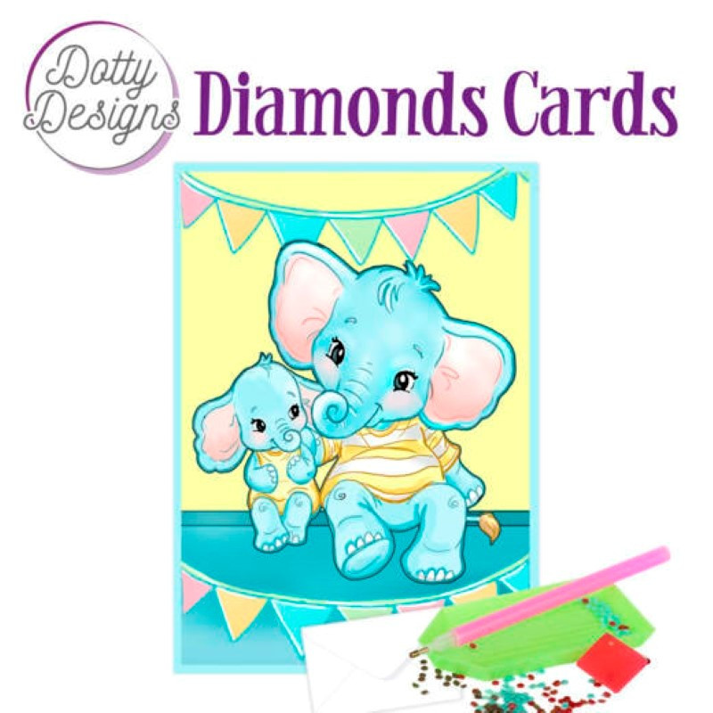 Dotty design Carte Broderie Diamant -  Elephants