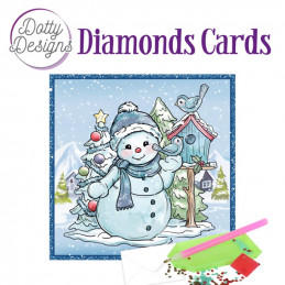 Dotty design Carte Broderie Diamant - Bonhomme de neige et oiseaux