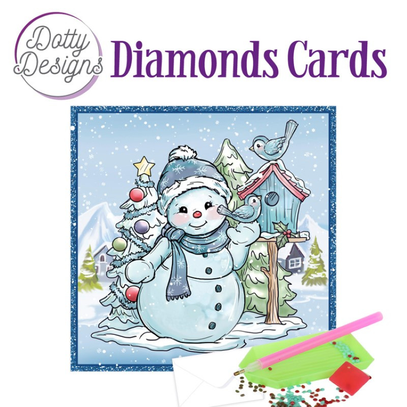 Dotty design Carte Broderie Diamant - Bonhomme de neige et oiseaux