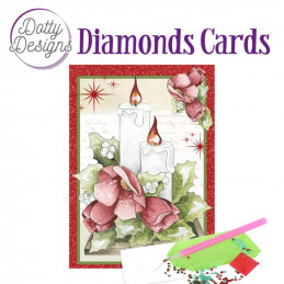 Dotty design Carte Broderie Diamant - Bougies et fleurs rouges