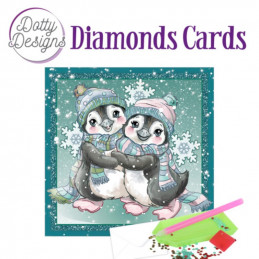 Dotty design Carte Broderie Diamant - Pingouins dans la neige