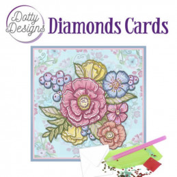 Dotty design Carte Broderie Diamant - Fleurs pastel - DDDC1014