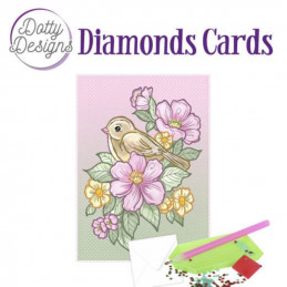 Dotty design Carte Broderie Diamant - Fleurs et oiseaux - DDDC1015