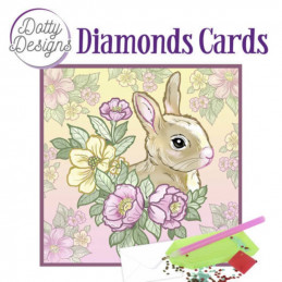Dotty design Carte Broderie Diamant - Lapins et fleurs - DDDC1017