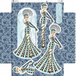 Carte prédécoupée - PCT003 - Femme robe rayures turquoise