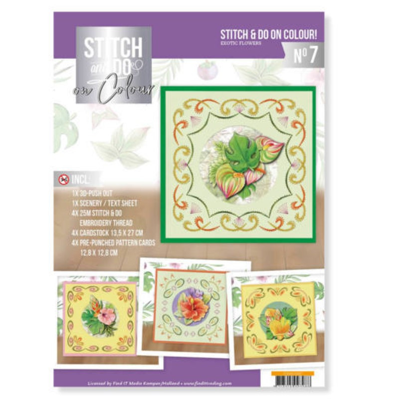 Stitch and Do on Colour 007 - Kit Carte 3D à broder de couleur Exotic flowers