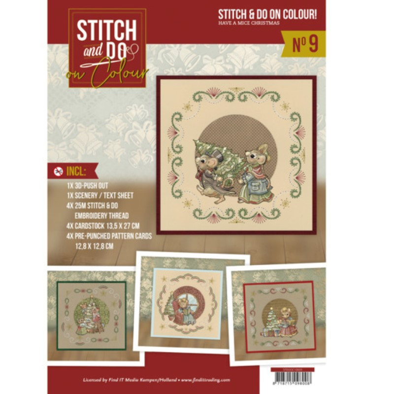 Stitch and Do on Colour 009 - Kit Carte 3D à broder de couleur Joyeux Noël