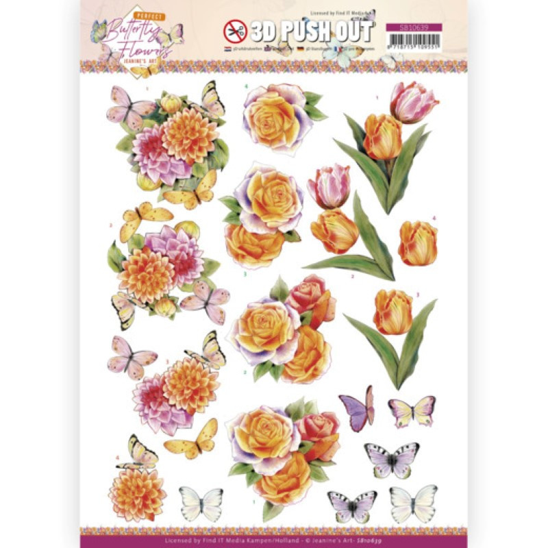 Carterie 3D prédéc. - SB10639 - Papillons fleurs parfaites - Roses orangées