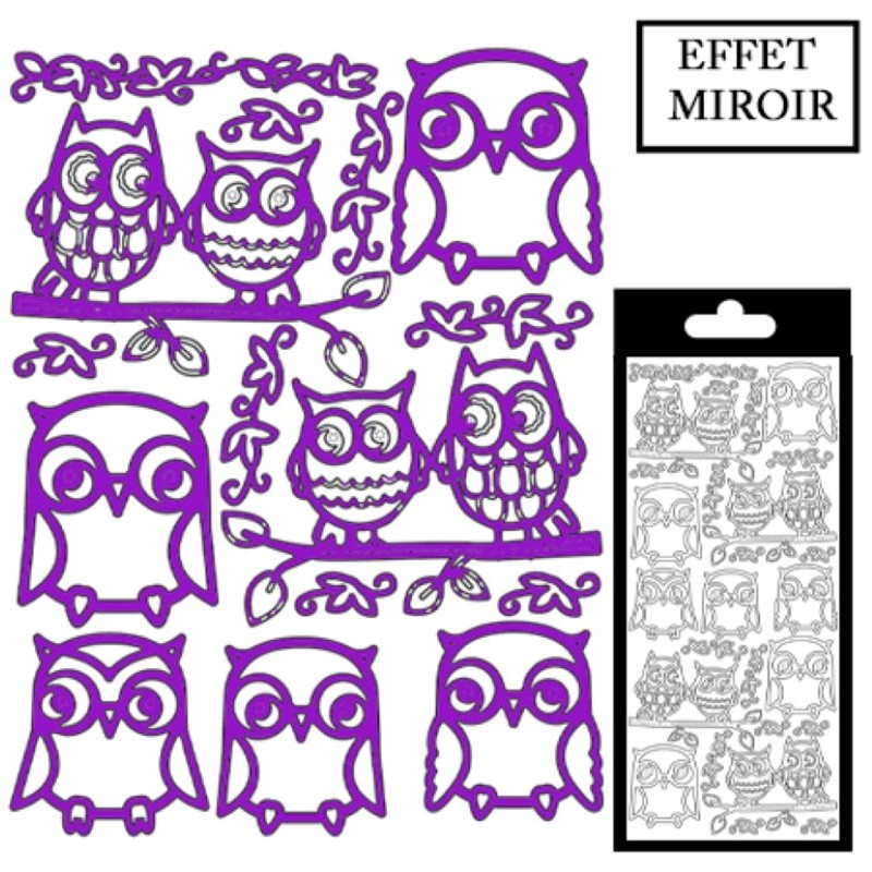 Sticker - Hiboux - Violet effet miroir