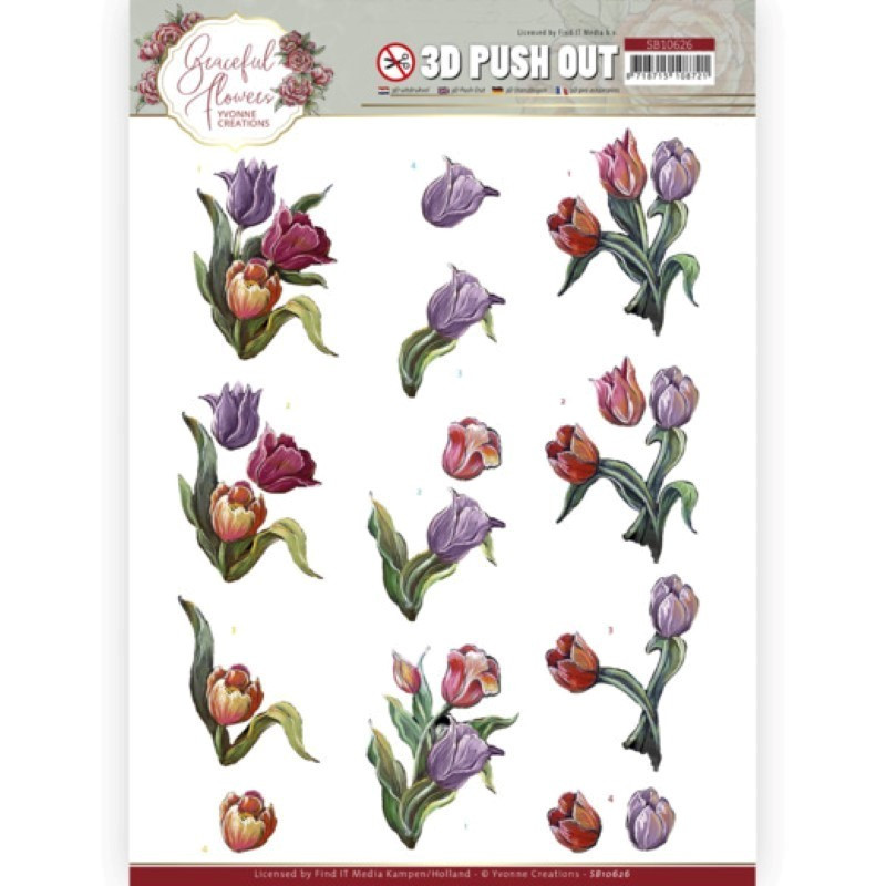 Carte 3D prédéc. - SB10626 - Fleurs Gracieuses - Tulipes colorée