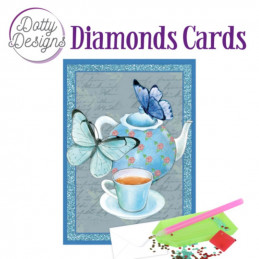 Dotty design Carte Broderie Diamant - Théière et papillons