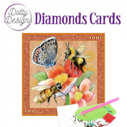 Dotty design Carte Broderie Diamant - Fleur rouge et abeilles