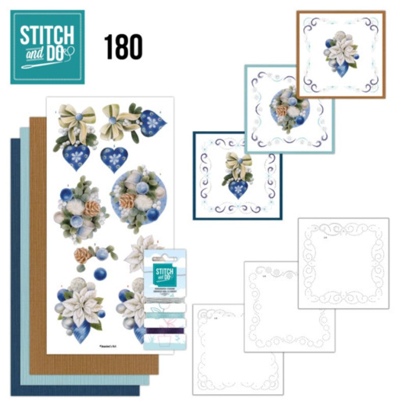 Stitch and do 180 - kit Carte 3D broderie - Fleurs de Noël bleues