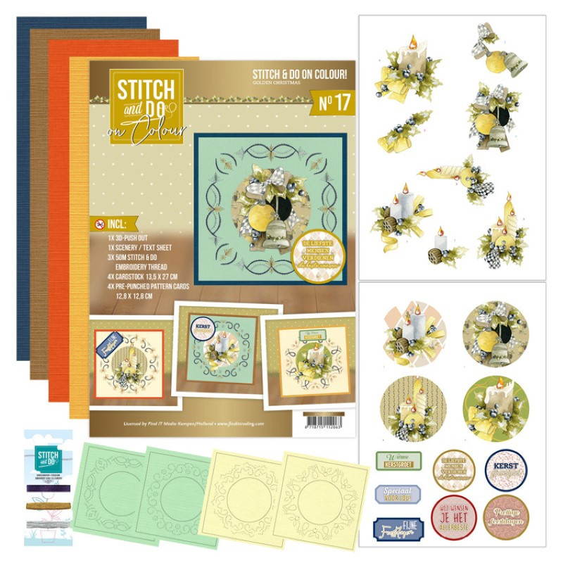 Stitch and Do on Colour 017 - Kit Carte 3D à broder de couleur - Noël doré