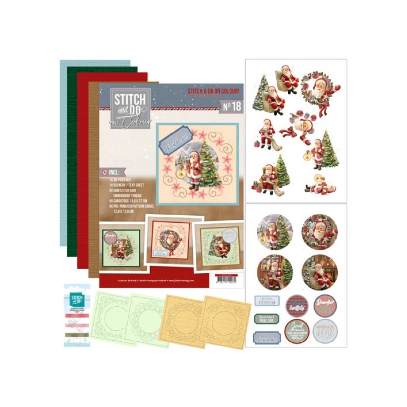 Stitch and Do on Colour 018 - Kit Carte 3D à broder de couleur - du Père Noël avec amour