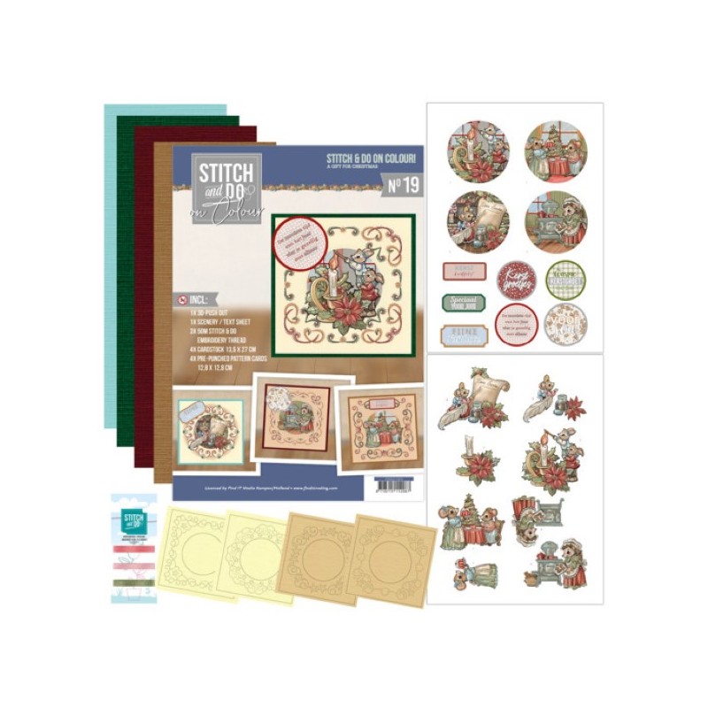 Stitch and Do on Colour 019 - Kit Carte 3D à broder de couleur - un cadeau pour Noël