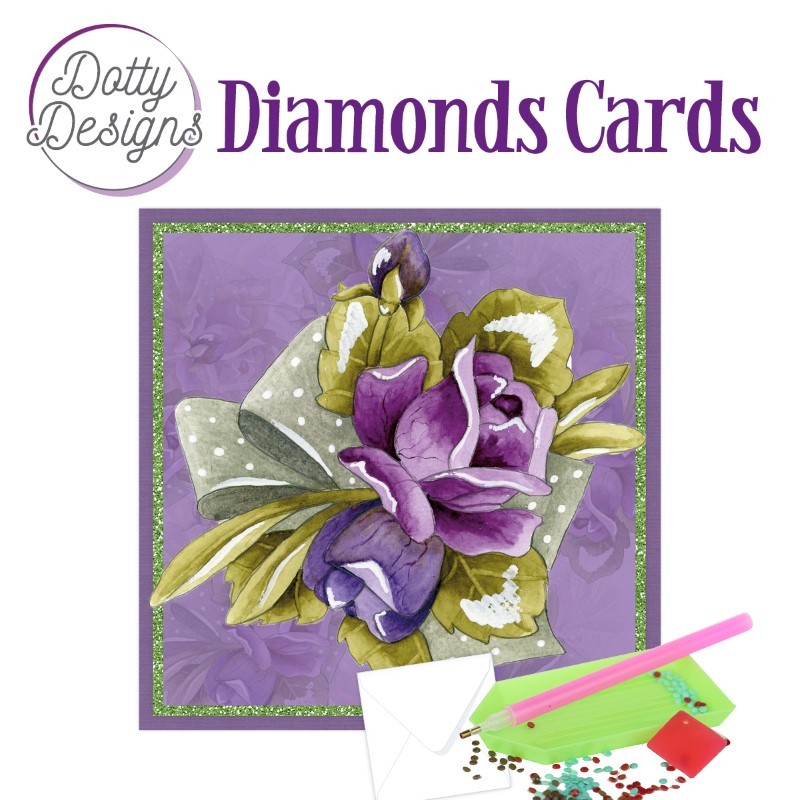 Dotty design Carte Broderie Diamant - Roses pourpre - DDDC1103