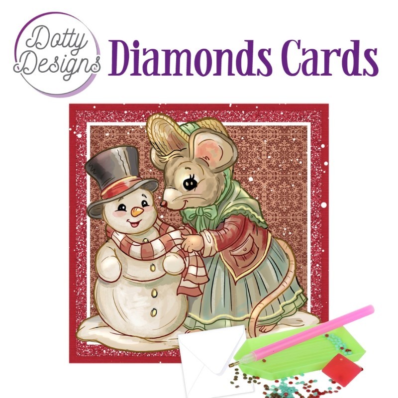 Dotty design Carte Broderie Diamant - Souris et bonhomme de neige