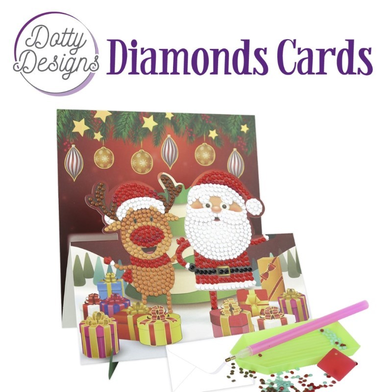 Dotty design Carte Broderie Diamant - Père Noël et renne