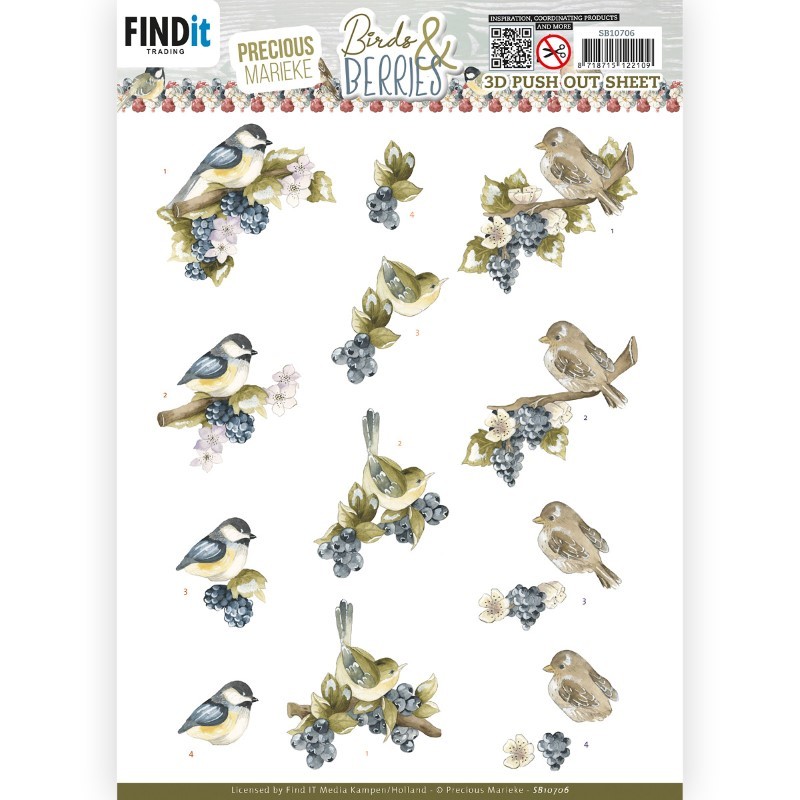 Carte 3D prédéc. - SB10705 - Oiseaux et baies - Myrtilles et raisins