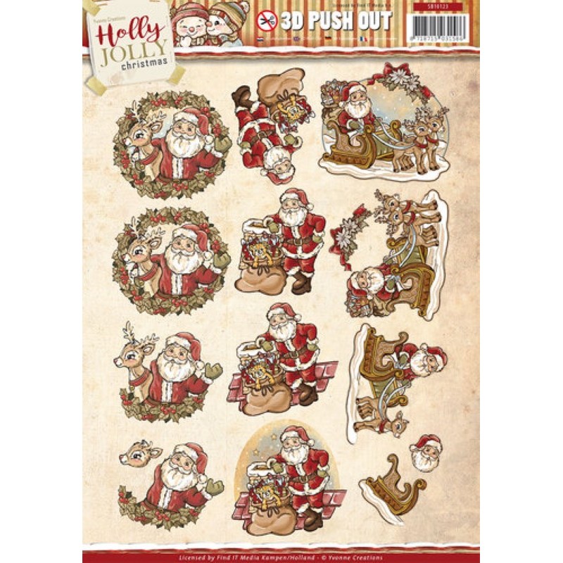 Carte 3D prédéc. - Holly Jolly Christmas - SB10123 - Père Noël