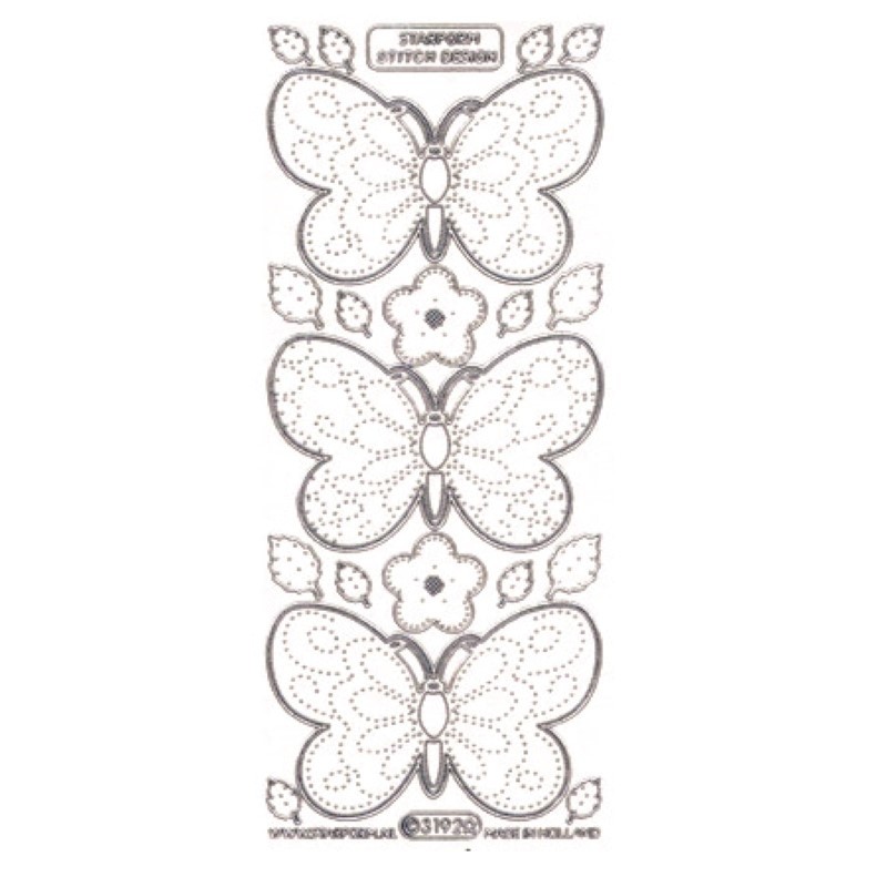 Sticker papillon N° 3192 transparent bord argent