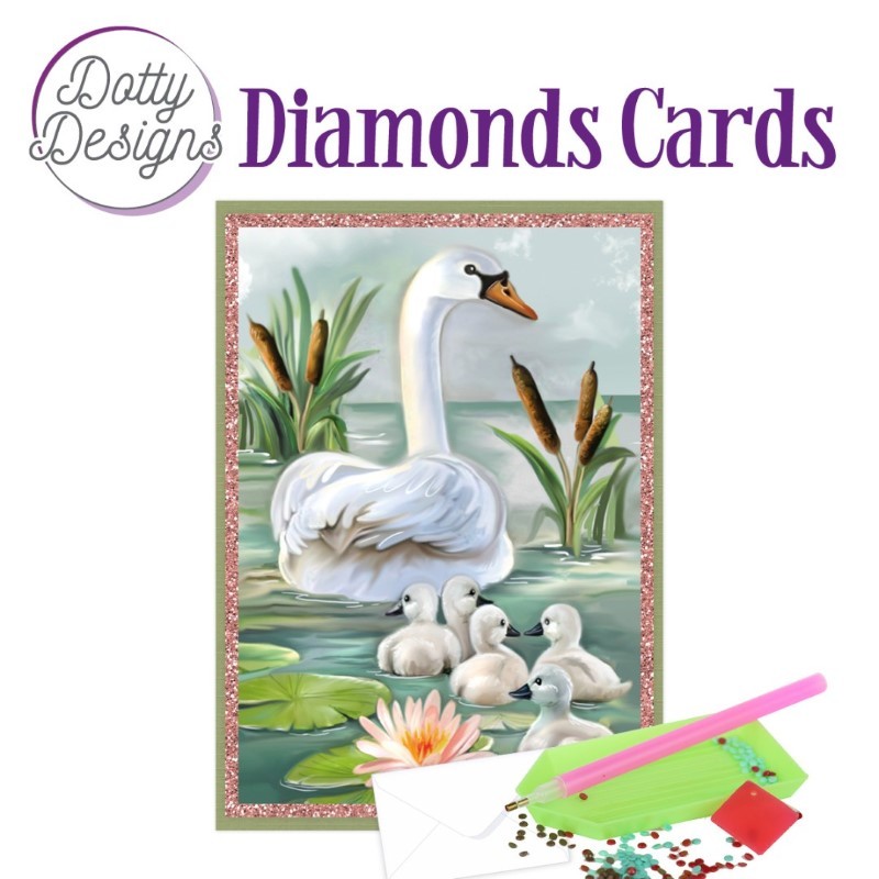 Dotty design Carte Broderie Diamant - Famille cygne - DDDC1114