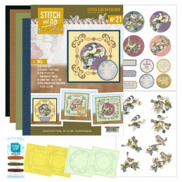 Stitch and Do on Colour 021 - Kit Carte 3D à broder de couleur - Oiseaux et baies