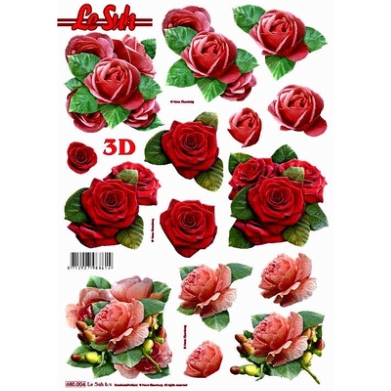 Carte 3D prédéc. - roses - 680004