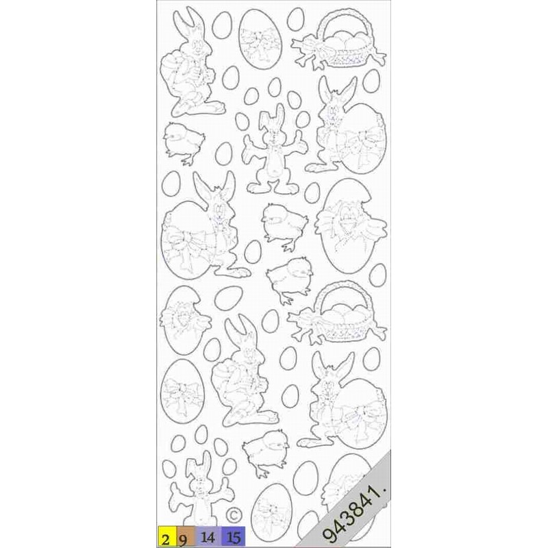 Stickers - 0880 - Lapins poussins et Œufs de Pâques - Argent