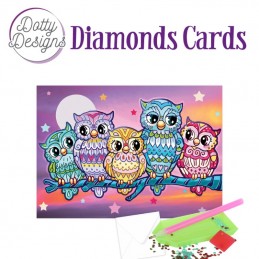 Dotty design Carte Broderie Diamant - Chouettes colorées