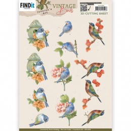 Carte 3D à découper - CD11930 - Oiseaux Vintage - Oiseaux sur branche fleurie