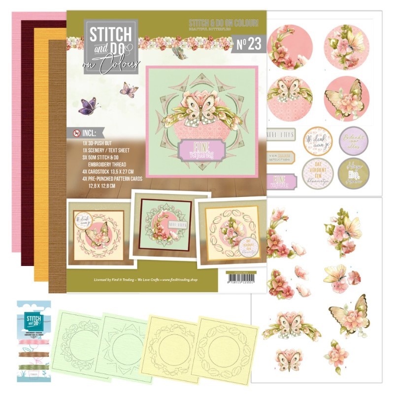 Stitch and Do on Colour 023 - Kit Carte 3D à broder de couleur - Jolis papillons
