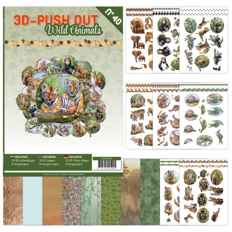 Carte 3D livre A4 prédécoupé N°40 - Animaux sauvages 24 images + papiers