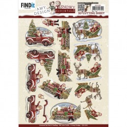 Carte 3D à découper - CD11990 - Voyage du Père Noël - Village de Noël