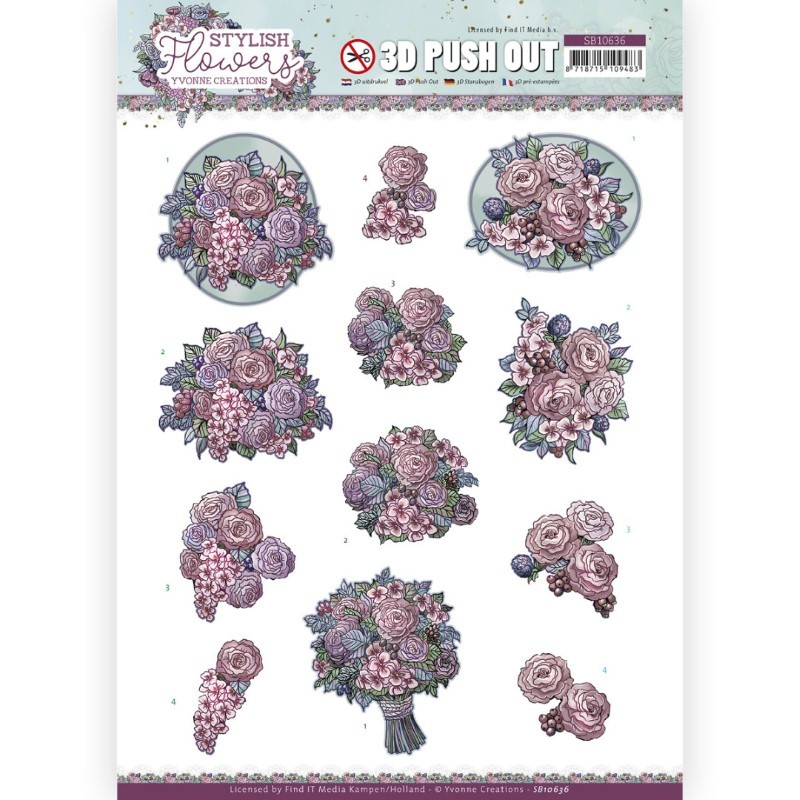 Carterie 3D prédéc. - SB10636 - Stylish Flowers - Jolis bouquets de fleurs