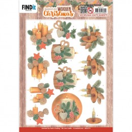 Carte 3D prédéc. - SB10775 - Wooden christmas - Bougies orange