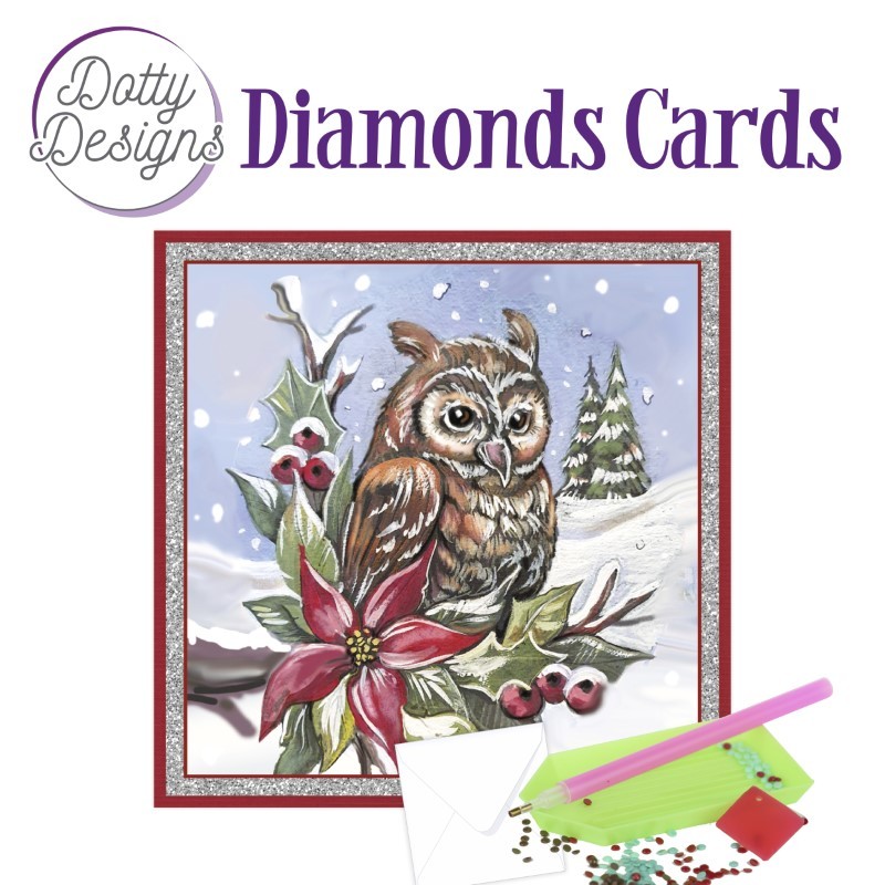 Carte Broderie Diamant - Chouettes à Noël - DDDC1157