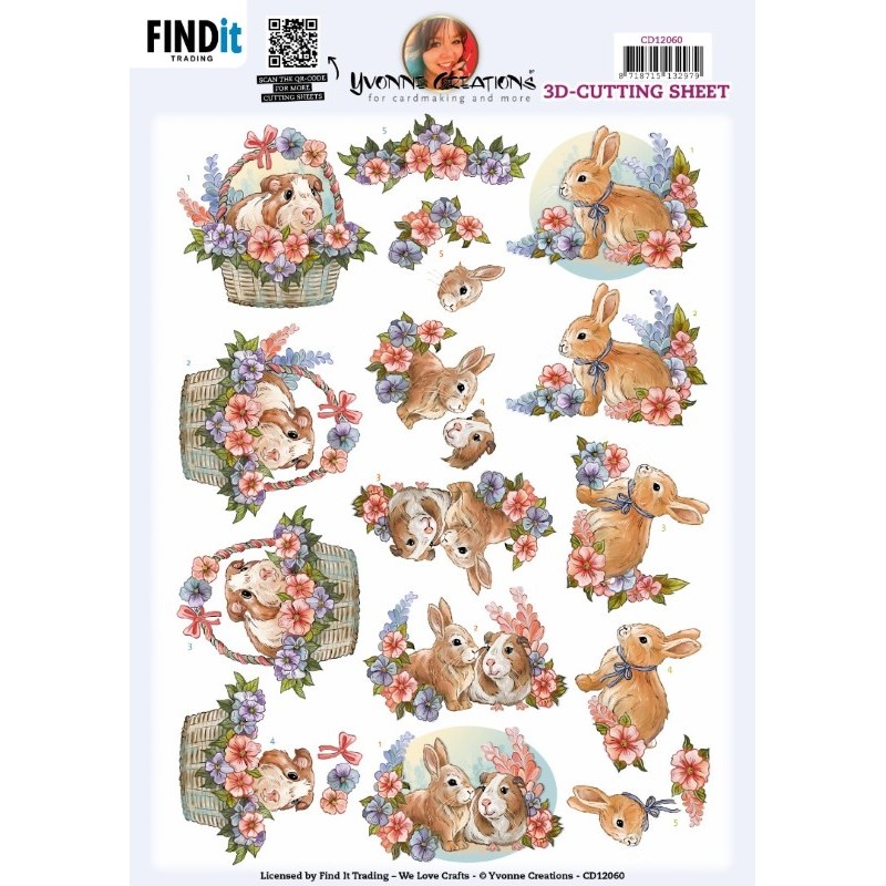 Carte 3D à découper - CD12060 - Lapins et cochons d'inde