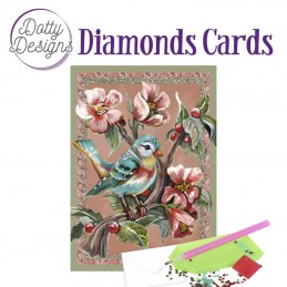 Carte Broderie Diamant - Oiseaux bleus et baies - DDDC1151