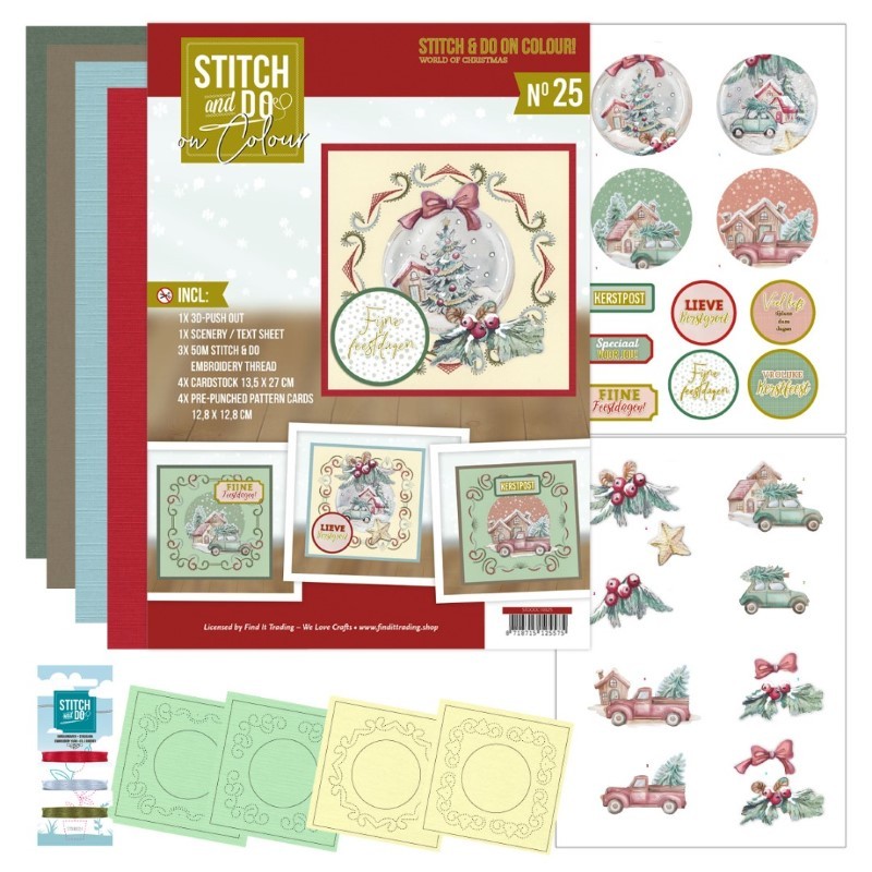Stitch and Do on Colour 025 - Kit Carte 3D à broder de couleur - Le monde de Noël