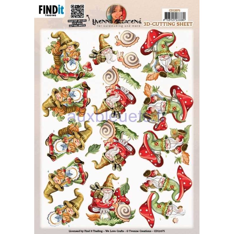 Carte 3D à découper - CD12075 - Gnomes et escargot