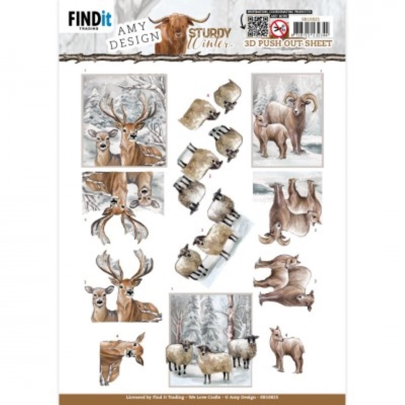 Carte 3D prédéc. - SB10825 - Sturdy winter  - Cerfs et moutons