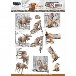 Carte 3D prédéc. - SB10826 - Sturdy winter  - Elans loups et renards